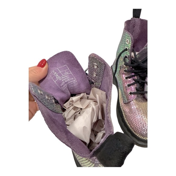 Dr. Martens Purple Combat Moto Boots 1460 PASCAL SNAKE METALLIC SUEDE BOOTS L 7 - Picture 6 of 10
